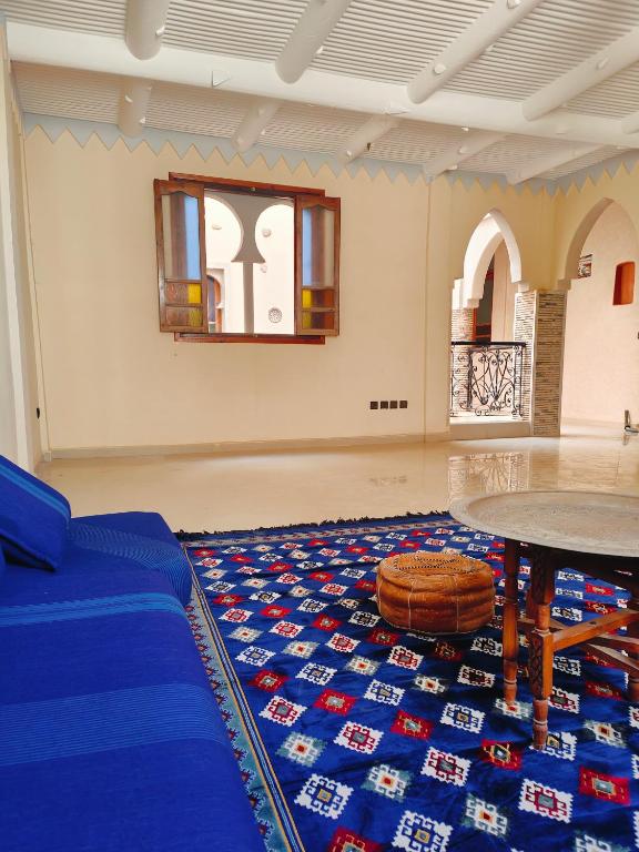 Moroccan riad cozy lounge area with traditional decor